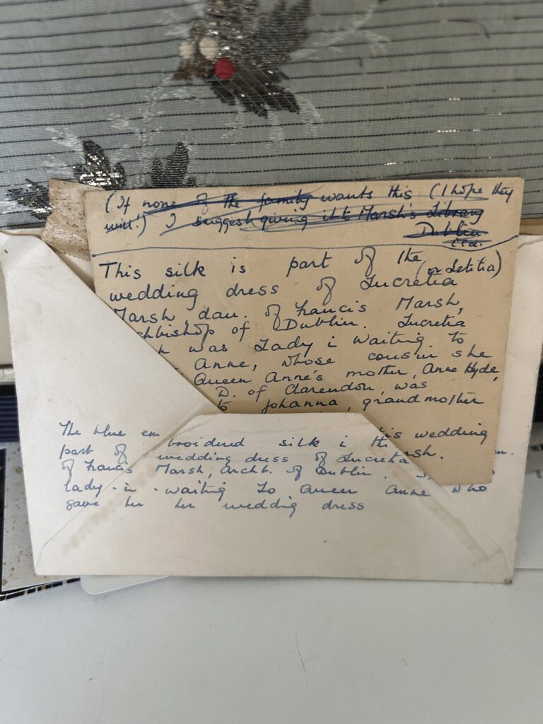 An old letter showing the history of a piece of textiles