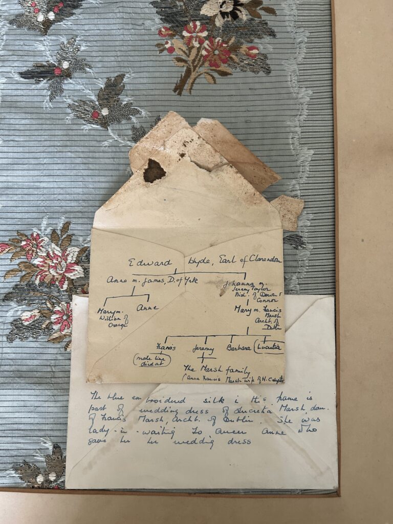 An old letter showing the history of a piece of textiles