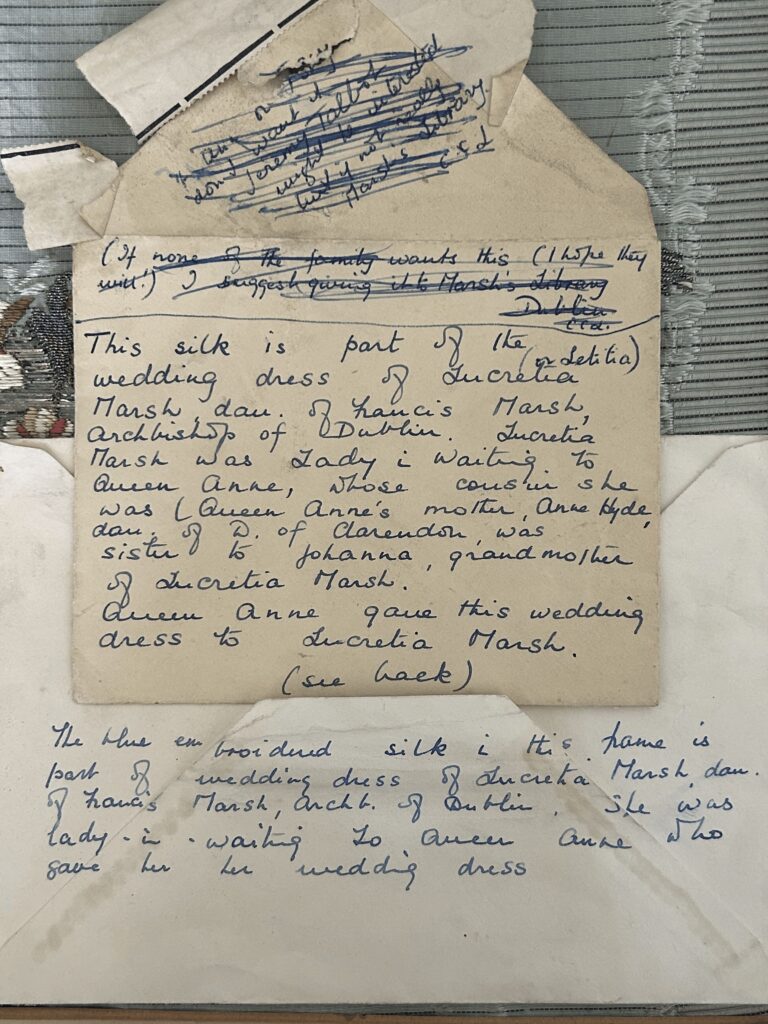 An old letter showing the history of a piece of textiles